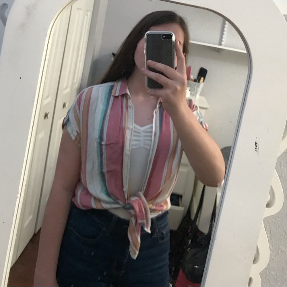 🌻 american eagle striped button up shirt